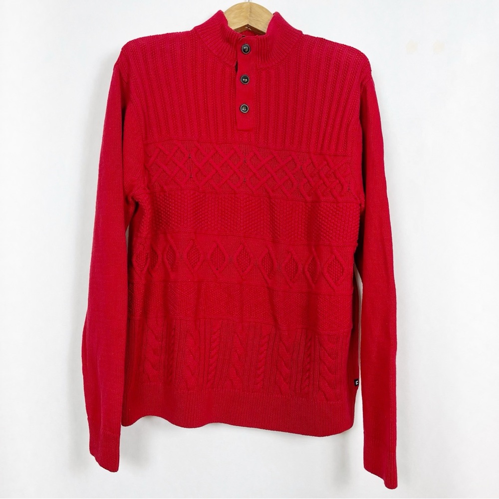 Chaps Men’s Red Cotton‎ Cable Knit 1/4 Buttoned Mockneck Sweater Size X-Large